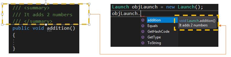 Intellisense is shown when comments are provided on code : C# good practices