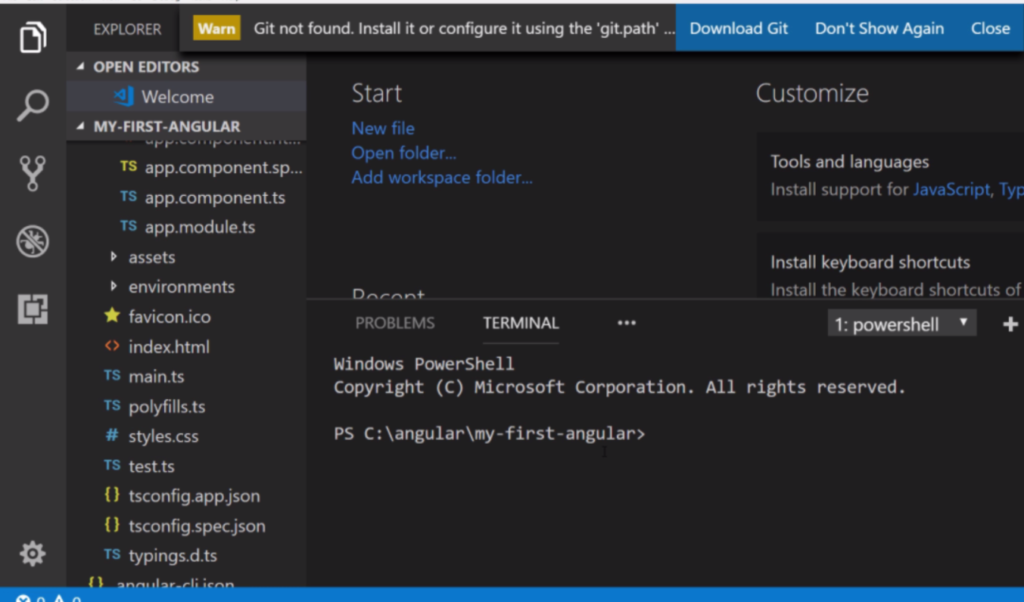 Angular solution opened in VSCode editor